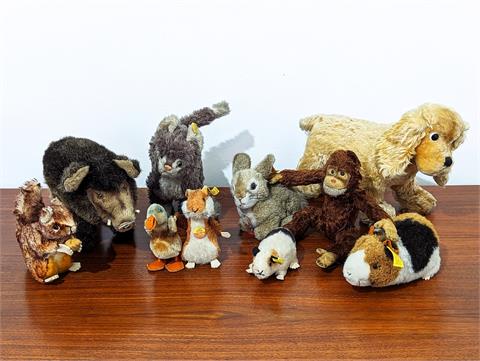 Zehn alte Sammlerstofftiere von Steiff