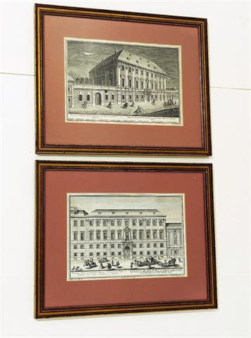 Zwei alte Kupferstiche "Palais Batthyány" und "Palais Brenner" gestochen von Salomon Kleiner