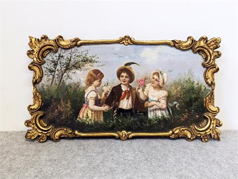 Miniaturmalerei Öl auf Platte "Nostalgie / Blumenkinder"
