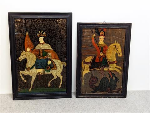 Zwei antike Hinterglasmalereien mit Heiligenbildern