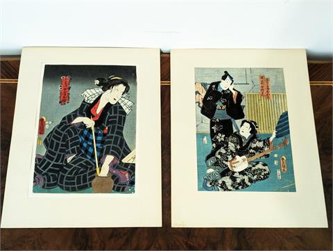 Zwei anitke japanische Holzschnitte