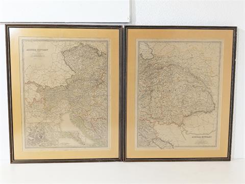 Zwei Landkarten "Österreich-Ungarn" aus einem antiken Atlas