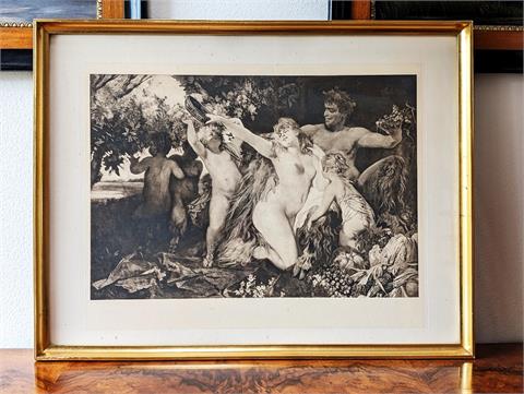 Alte Lithografie "Bacchus mit seinen Nymphen" nach Hans Makart