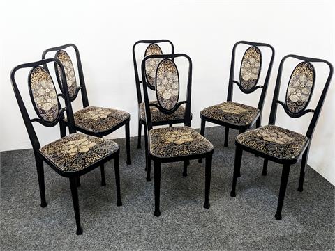Sechs Thonet Stühle Modell 414 mit seltener Gustav Klimt Tapezierung