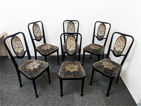 Sechs Thonet Stühle Modell 414 mit seltener Gustav Klimt Tapezierung