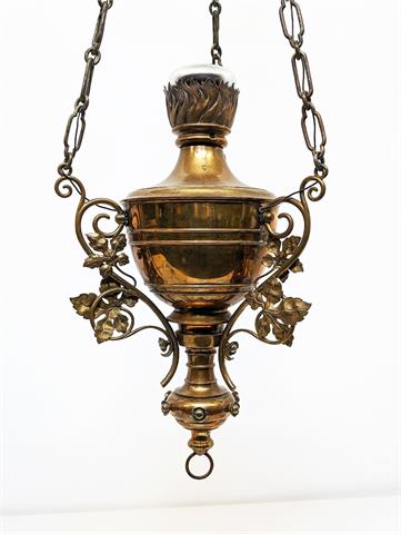 Antike elektrifizierte (sakrale) Leuchterampel / Kirchenampel aus Messing