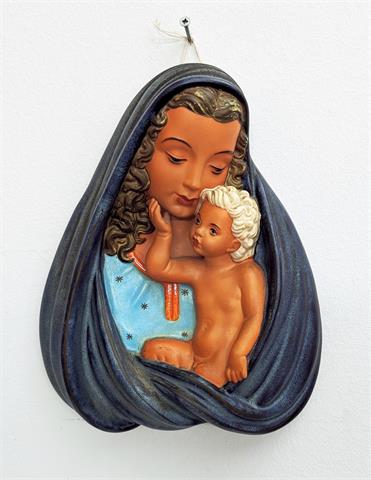 Keramik Wandmaske "Madonna mit Kind" von Adolf Prischl