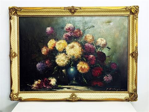 Gemälde Öl auf Leinwand "Blumenstillleben" signiert B. Balogh