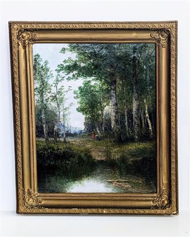 Gemälde Öl auf Leinwand "Waldszene" signiert Th. Paier